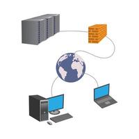 Lan network 3D diagram for business and technology concept. WAN of computer networking. vector