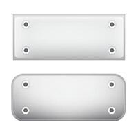 Nameplate with borders and screws. Set of aluminum plates or boards with empty space for sign. vector