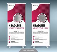 Roll up banner stand template design. Vertical banner template. Universal stand for conference, seminar, exhibitions vector