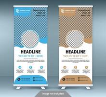 Roll up banner stand template design. Vertical banner template. Universal stand for conference, seminar, exhibitions vector