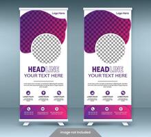 Roll up banner stand template design. Vertical banner template. Universal stand for conference, seminar, exhibitions vector