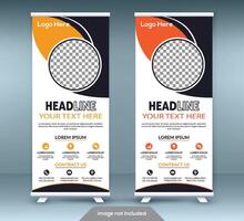 Roll up banner stand template design. Vertical banner template. Universal stand for conference, seminar, exhibitions vector