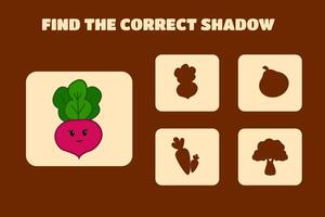 Find the correct shadow Children's educational game vegetables vector