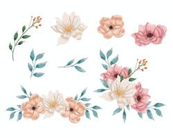 White and Pink Watercolor Flower Set vector