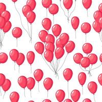 Cartoon balloons pattern. Glossy red balloons Birthday party decor, hand drawn holidays air balloon decorations flat illustration. Helium balloons endless background vector
