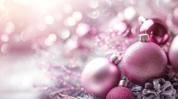 Stylish and modern Christmas decor with silver and pink sparkling ornaments photo