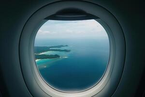 A view of the ocean from an airplane window photo