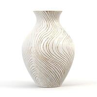 A white vase with gold stripes on it photo