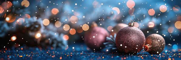 Purple Christmas Decorations on Festive Background photo