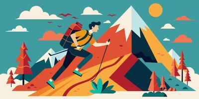 Mountaineering. Vintage landscape illustration. Ai generation vector