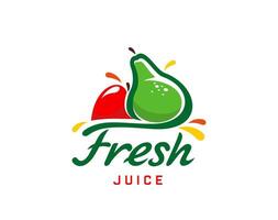 Fresh juice icon, pear apple fruit drink, smoothie vector