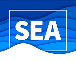 Blue ocean and sea water wave papercut banner vector