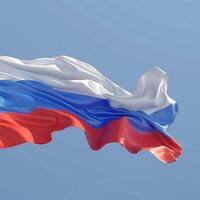 Elegant Russian flag waving with a smooth, texture against a clear blue sky photo