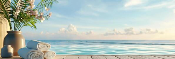 Tropical Spa Relaxation Background with Ocean View photo