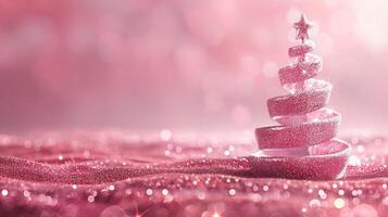 Abstract sparkling Christmas tree shape on a glittery pink surface with festive ambiance photo