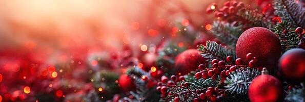 un rojo y verde Navidad árbol con rojo y verde bayas y rojo foto