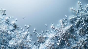 A snowy background with a lot of snowflakes and ice crystals photo