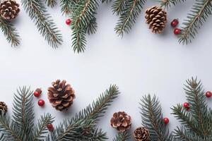 A white background with a row of pine trees and a row of pine cones photo