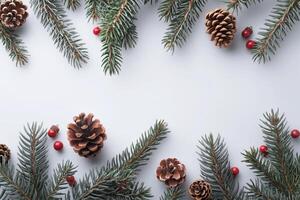 A white background with a row of pine trees and a row of pine cones photo