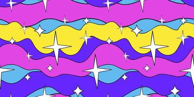 Seamless groovy wavy pattern with stars. vector