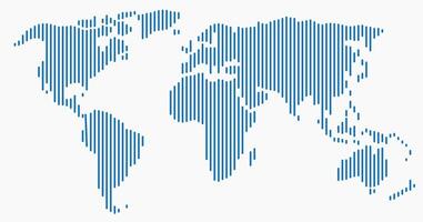 Vertical strip line world map on white background. vector