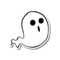 Illustration of Halloween Little Ghost Boo. Cartoon line on white silhouette and Gray shadow. vector