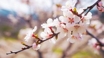 Almond Blossom Branch Macro, Soft Focus Background photo