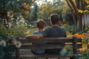 Bonding moments father and son enjoying nature together photo