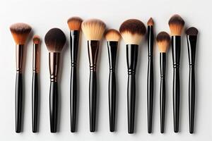 Professional makeup brush set on white background photo