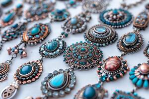 Vintage turquoise jewelry collection on display photo