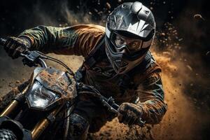 intenso motocross jinete en acción foto
