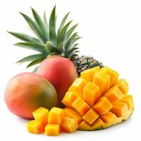Fresh mango and pineapple on white background photo