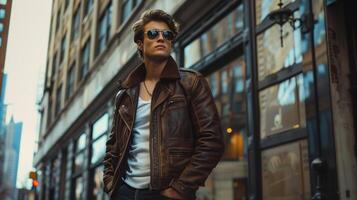 Cool urban man in leather jacket photo