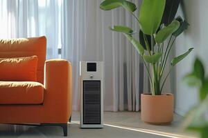 Modern air purifier in stylish living room photo