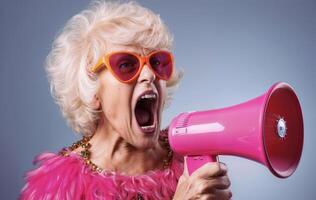 Energetic senior woman with megaphone photo