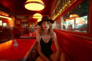 Elegant woman in retro diner photo