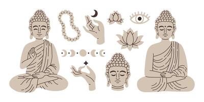tailandés budismo theravada plata colocar. mano dibujado elementos ilustración para decoración, impresión. concepto para póster, pancartas vector