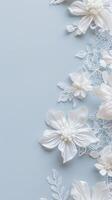 White Floral Wall Art on Blue photo