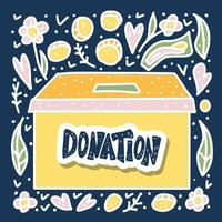 donation box with lettering and decor. vector