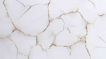 Pristine white marble background intersected by delicate gold vein lines photo