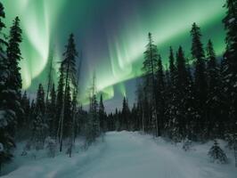 Nothern lights winter landscape. New Year concept photo