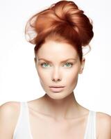 Portfolio shot of woman with artistic redhead updo and captivating look photo