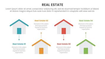 real estate property infographic template banner with small house up and down with 4 point list information for slide presentation vector