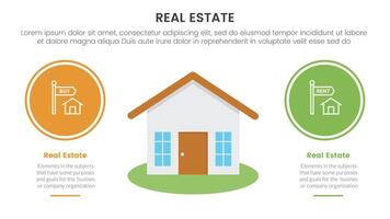 real estate property infographic template banner with house comparison versus opposite data with 2 point list information for slide presentation vector