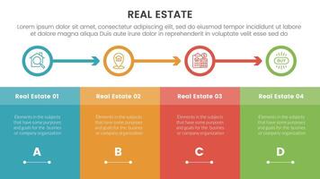 real estate property infographic template banner with fullpage table and outline circle arrow with 4 point list information for slide presentation vector