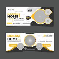 Real estate business agency cover page banner design, House property sale advertising horizontal template. vector