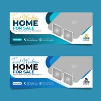 Real estate business agency cover page banner design, House property sale advertising horizontal template. vector