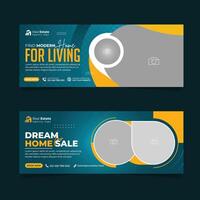 Real estate business cover design, House property sale advertising social media banner, Multipurpose horizontal ads template. vector