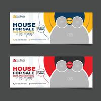Real estate business agency cover page banner design, House property sale advertising horizontal template. vector