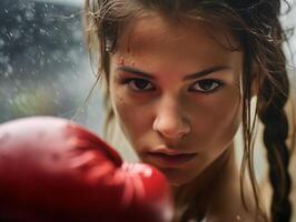 Female boxer at work close-up. Woman career concept photo